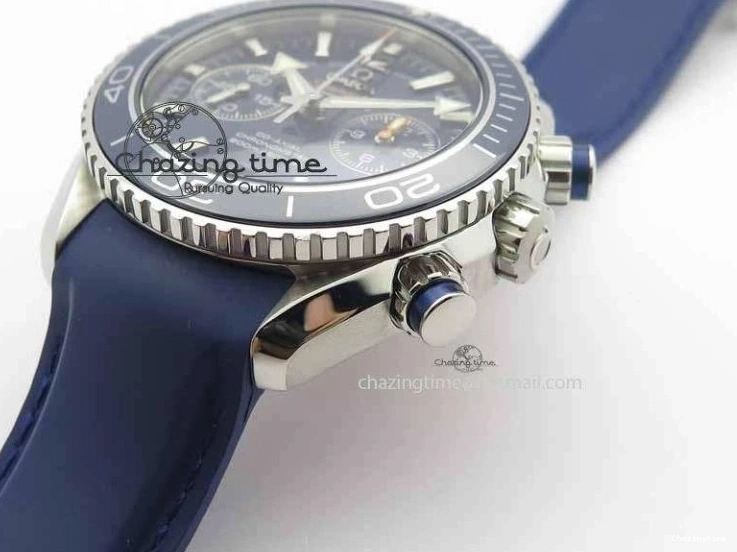 0203 Chic Planet Ocean Master Chrono 45mm SS OM 1:1 Best Edition Blue Dial On Blue Rubber Strap A 8172